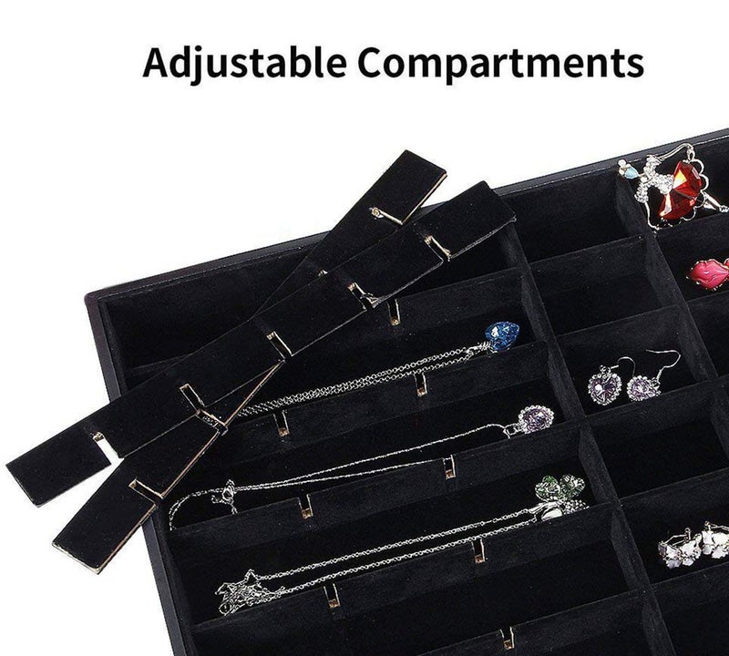 Pimuza Black Velvet Stackable 24 Grid Jewelry Tray Showcase Display Organizer Holder Dividers for Teen Stud Drop Earring, Watch, Bead, Trinket Storage Adjustable Box Case Dish for College Dorm Woman Drawer - Image 4